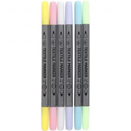 Textile markers, pastel colours, line 2,3+3,6 mm, 6 pc/ 1 pack [HOB-34829]