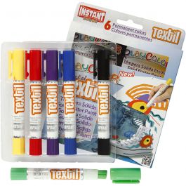 Playcolor Textile Marker, assorted colours, 5 g, L: 14 cm, 6 pc/ 1 pack [HOB-34859]