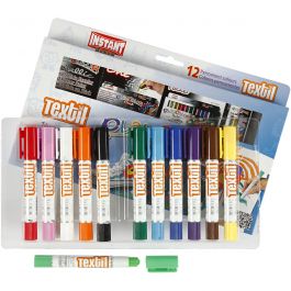 Playcolor Textile Marker, assorted colours, 5 g, L: 14 cm, 12 pc/ 1 pack [HOB-34860]