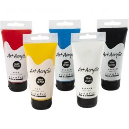 Pigment Art Acrylic Paint, assorted colours, Color School, 5x75 ml/ 1 pack [HOB-35135]