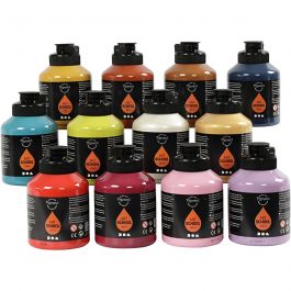Pigment Art School Paint, additional colours, 12x500 ml/ 1 pack [HOB-35479]