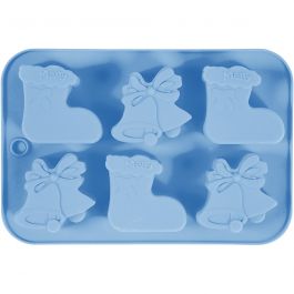 Silicone mould, christmas stockings and bells, hole size 60x75 mm, 12,5 ml, 1 pc [HOB-37131]