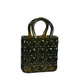 Handbag vase Elysee glass handle L.14 x W.9.5 x H.22 cm dark green (1 pc) [IFS-37235]