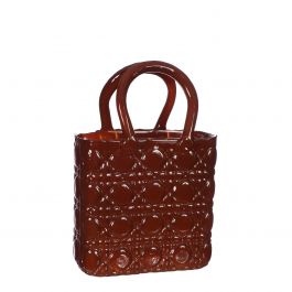 Handbag vase Elysee glass handle L.14 x W.9.5 x H.22 cm mahogany (1 pc) [IFS-37236]