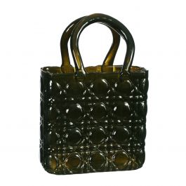 Handbag vase Elysee glass handle L.19 x W.11 x H.28 cm dark green (1 pc) [IFS-37245]