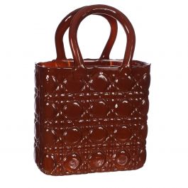 Handbag vase Elysee glass handle L.19 x W.11 x H.28 cm mahogany (1 pc) [IFS-37246]