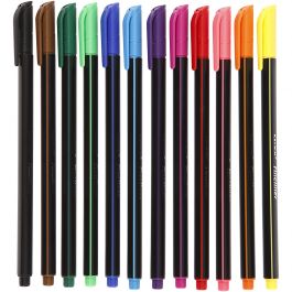 Colortime Fineliner, assorted colours, line 0,6-0,7 mm, 12 pc/ 1 pack [HOB-373648]