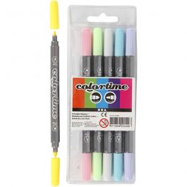 Colortime Double Marker, pastel colours, line 2,3+3,6 mm, 6 pc/ 1 pack [HOB-37991]