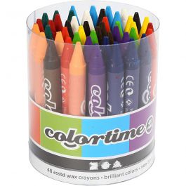 Colortime Wax Crayons, assorted colours, L: 10 cm, thickness 11 mm, 48 pc/ 1 pack [HOB-38138]