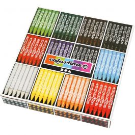 Colortime Wax Crayons, assorted colours, L: 10 cm, thickness 11 mm, 12x24 pc/ 1 pack [HOB-38139]