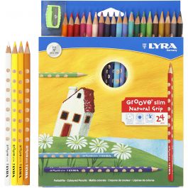 Groove Slim Colouring Pencils, assorted colours, L: 18 cm, lead 3,3 mm, 24 pc/ 1 pack [HOB-38506]
