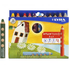 Groove Triple1 colouring pencils, assorted colours, L: 12 cm, lead 10 mm, 12 pc/ 1 pack [HOB-38514]