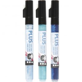 Plus Color Marker, sky blue, navy blue, turquoise, 5,5 ml, L: 14,5 cm, line 1-2 mm, 3 pc/ 1 pack [HOB-39896]