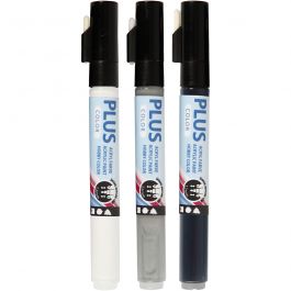 Plus Color Marker, black, off-white, rain grey, 5,5 ml, L: 14,5 cm, line 1-2 mm, 3 pc/ 1 pack [HOB-39898]