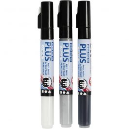 Plus Color Marker, black, off-white, rain grey, 5,5 ml, L: 14,5 cm, line 0,7 mm, 3 pc/ 1 pack [HOB-39991]