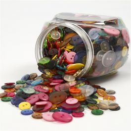 Button Mix, assorted colours, D 12+18+20 mm, 800 pc/ 1 pack [HOB-40381]