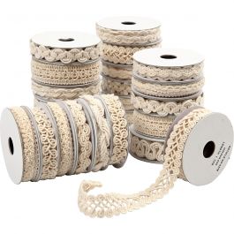 Decorative Ribbon, cream, W: 6-18 mm, 56x0,9 m/ 1 pack [HOB-41053]