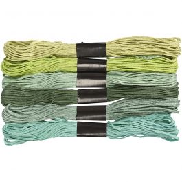 Embroidery Floss, green, thickness 1 mm, 6 bundle/ 1 pack [HOB-412740]