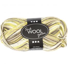 Sock Yarn, green, yellow, L: 200 m, 50 g/ 1 ball [HOB-41319]