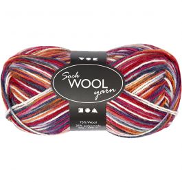 Sock Yarn, blue/red harmony, L: 200 m, 50 g/ 1 ball [HOB-41320]