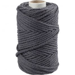 Macramé cord, grey, L: 55 m, D 4 mm, 330 g/ 1 roll [HOB-414754]