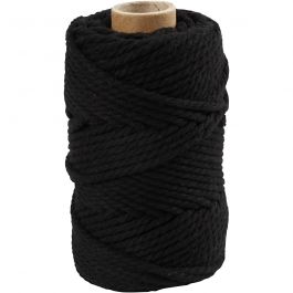 Macramé cord, black, L: 55 m, D 4 mm, 330 g/ 1 roll [HOB-414755]