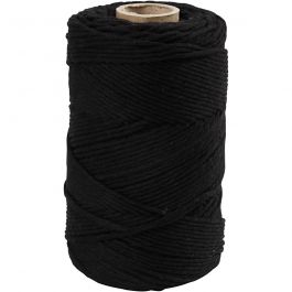 Macramé cord, black, L: 198 m, D 2 mm, 330 g/ 1 roll [HOB-414765]