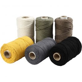 Macramé cord, assorted colours, L: 198 m, D 2 mm, 6x330 g/ 1 pack [HOB-414766]
