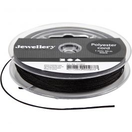 Polyester Cord, black, thickness 1 mm, 50 m/ 1 roll [HOB-415837]