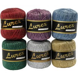 Lurex yarn, assorted colours, L: 160 m, 6x25 g/ 1 pack [HOB-42147]