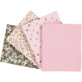 Patchwork Fabric, rose, size 45x55 cm, 100 g, 4 pc/ 1 pack [HOB-44178]