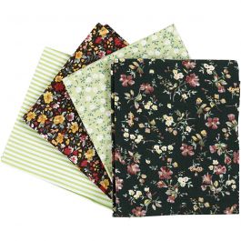 Patchwork Fabric, green, size 45x55 cm, 100 g, 4 pc/ 1 bundle [HOB-441831]