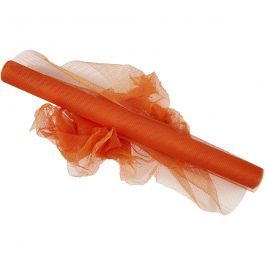 Tulle, orange, W: 50 cm, 5 m/ 1 roll [HOB-44612]