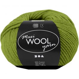 Wool yarn, olive green, L: 125 m, 100 g/ 1 ball [HOB-447413]
