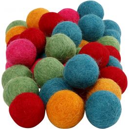 Felt balls, bold colours, D 20 mm, 64 pc/ 1 pack [HOB-45137]
