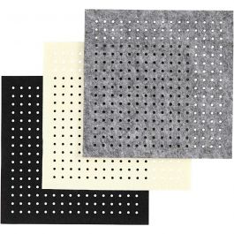 Craft Felt with Holes, black, grey, off-white, size 20x20 cm, thickness 3 mm, 3x4 sheet/ 1 pack [HOB-45208]