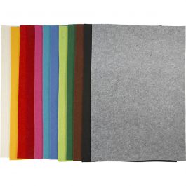 Craft Felt, assorted colours, 42x60 cm, thickness 3 mm, 12 ass sheets/ 1 pack [HOB-45230]