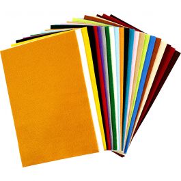 Craft Felt, assorted colours, size 20x30 cm, thickness 1,5 mm, 180-200 g, 24 ass sheets/ 1 pack [HOB-45297]