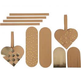Faux leather paper hearts, gold, thickness 0,55 mm, 1 set [HOB-498831]