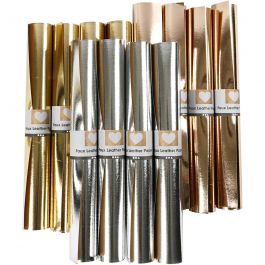 Faux Leather Paper, gold, rose gold, silver, W: 49 cm, thickness 0,55 mm, one coloured,foil, 12x1 m/ 1 pack [HOB-49894]