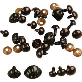 Teddy Bear Eyes & Noses, D 10+12,5+15 mm, size 15+25 mm, 12 asstd./ 1 pack [HOB-500980]