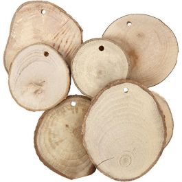 Wooden Discs, D: 4-7 cm, thickness 5 mm, 25pcs [HOB502290]