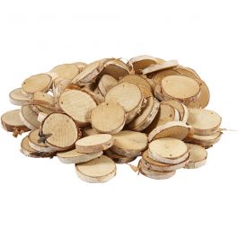 Wooden disc with hole, D 35-45 mm, hole size 4 mm, thickness 7 mm, 500 g/ 1 pack [HOB-50282]