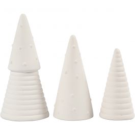 Christmas Trees, white, H: 10+12+15 cm, D 5+6+7 cm, 3 pc/ 1 pack [HOB-50493]