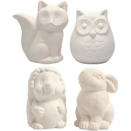 Animal Saving Banks, white, owl, fox, hedgehog, hare, H: 9-10 cm, 4 pc/ 1 box [HOB-50569]