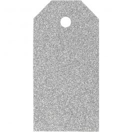 Manila Tags, silver, size 5x10 cm, glitter, 300 g, 15 pc/ 1 pack [HOB-50999]