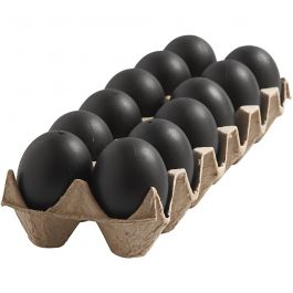 Eggs, black, H: 6 cm, 12 pc/ 1 pack [HOB-51025]