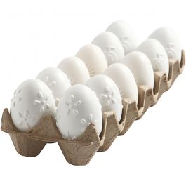 Eggs, white, embossed pattern, H: 6 cm, 12 pc/ 1 pack [HOB-51026]