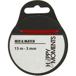 Satin Ribbon, red, W: 3 mm, 15 m/ 1 roll [HOB-513701]