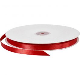 Satin Ribbon, red, W: 10 mm, 100 m/ 1 roll [HOB-51371]